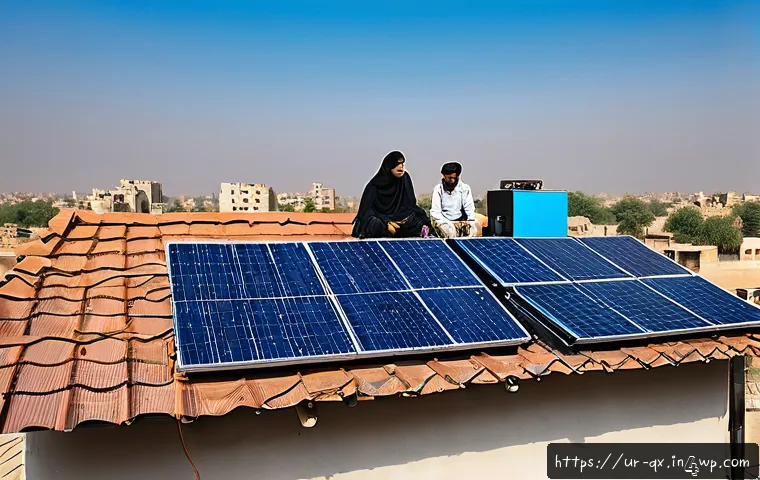 태양광 발전 설치를 위한 최신 트렌드 - A modern rooftop solar installation in a typical Pakistani urban home, featuring sleek monocrystalli...