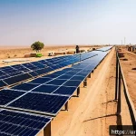 태양광 발전 설치를 위한 장기 계획 수립 - A modern solar energy project installation in a sunny, arid region of Pakistan, featuring cutting-ed...