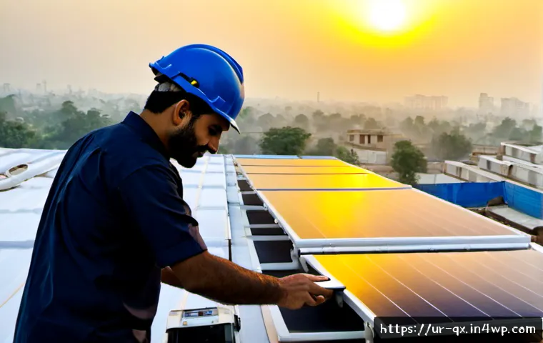 태양광 발전 설치 시 기술 변화와 혁신 - Photorealistic rooftop solar installation on a modern Pakistani family home in Lahore, skilled local...